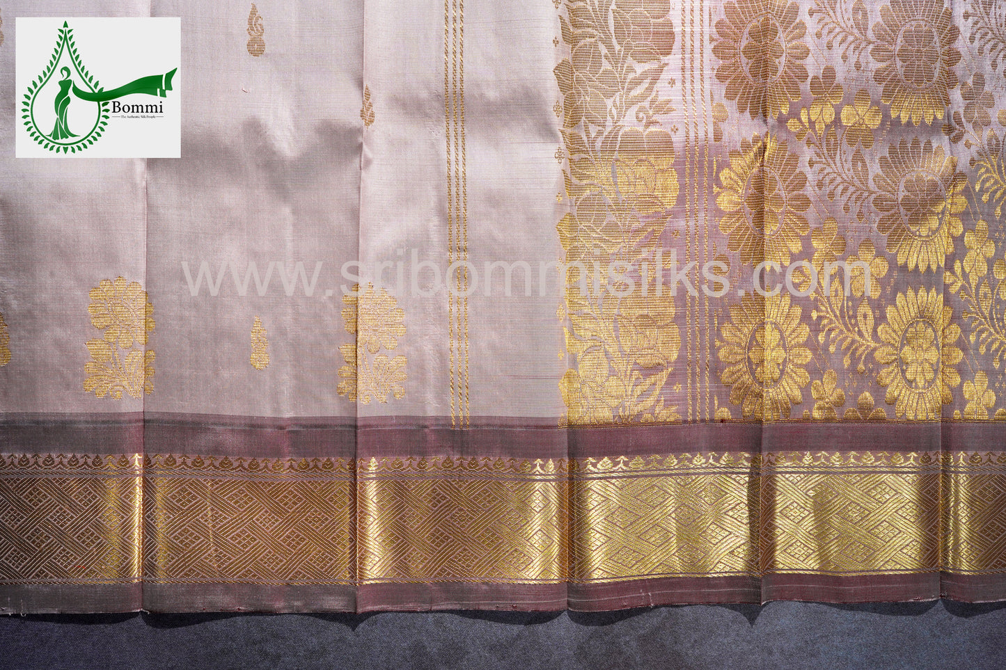 Light Fawn Colour One Side Pure Silk Saree with border feet butta and rich pallu