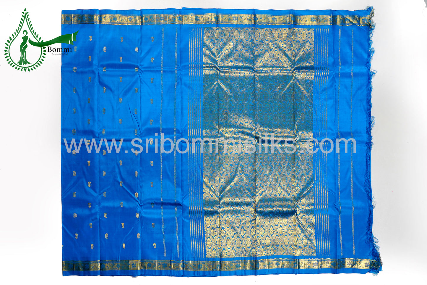 Sky Blue Color Pure Silk Saree with small fancy butta and rich pallu and Double Side Border