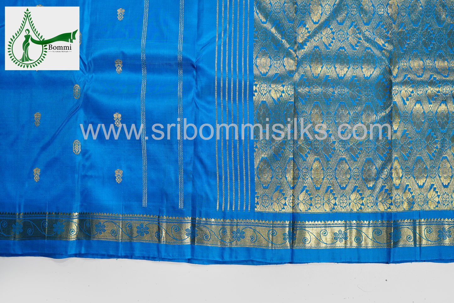 Sky Blue Color Pure Silk Saree with small fancy butta and rich pallu and Double Side Border