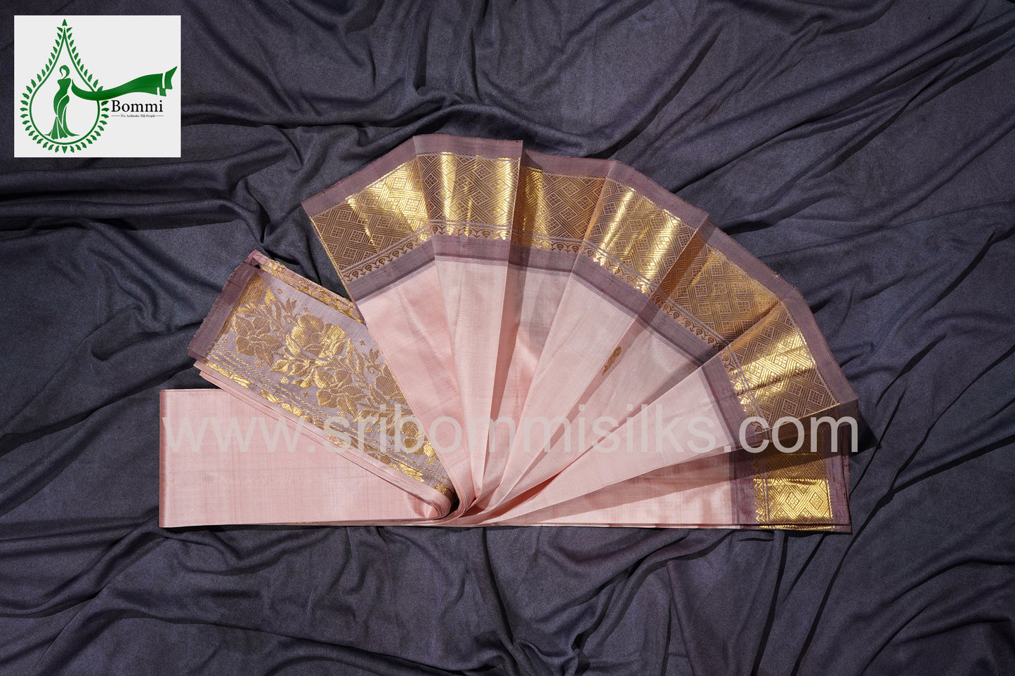 Light Fawn Colour One Side Pure Silk Saree with border feet butta and rich pallu