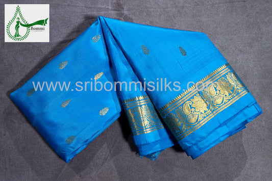 Sky Blue Color Pure Silk Saree with small fancy butta and rich pallu and Double Side Border