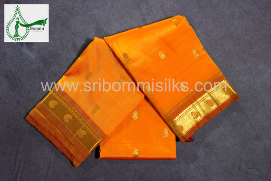 Mango Yellow Color Pure Silk Saree Double side Gold Border with fancy butta and Rich Pallu